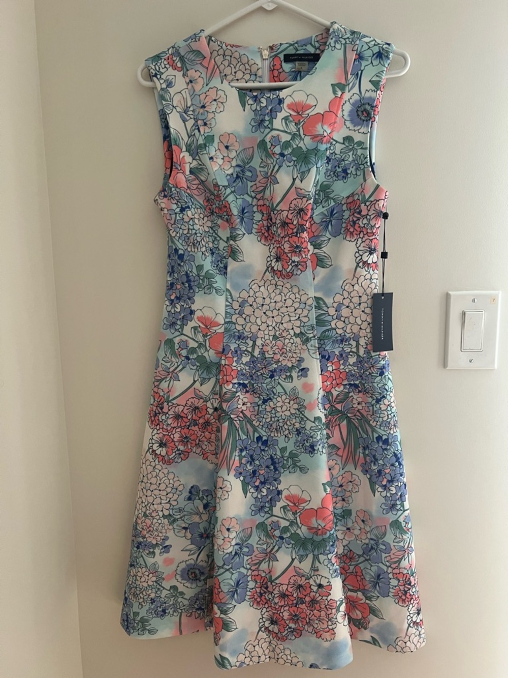 Tmy Hilfiger Floral Fit & Flare Dress in Blue, Coral & White